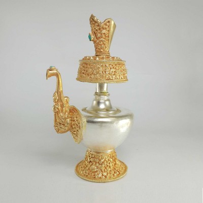 [hq], [small] Copper Bhumpa- Bhumba, Fine Carving, [gold And Silver Plated]