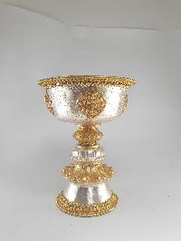 [hq], [medium] Copper Butter Lamp, Buddhist Ritual Items, [gold And Silver Plated]