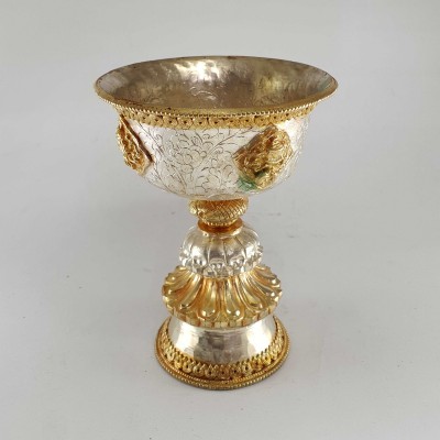 [hq], [medium Small] Copper Butter Lamp, Buddhist Ritual Items, [gold And Silver Plated]