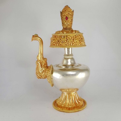 [hq], [extra Large] Copper Bhumpa- Bhumba, Fine Carving, [gold And Silver Plated]
