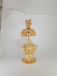 [hq], [extra Large] Copper Bhumpa- Bhumba, Fine Carving, [gold And Silver Plated]