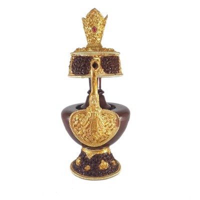 [hq], [large] Copper Bhumpa- Bhumba, Fine Carving, [partly Gold Plated]