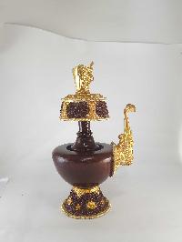 [hq], [large] Copper Bhumpa- Bhumba, Fine Carving, [partly Gold Plated]