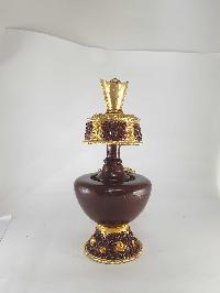 [hq], [large] Copper Bhumpa- Bhumba, Fine Carving, [partly Gold Plated]