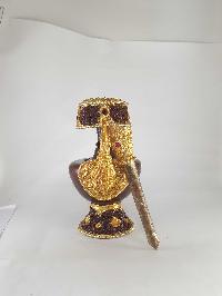 [hq], [large] Copper Bhumpa- Bhumba, Fine Carving, [partly Gold Plated]