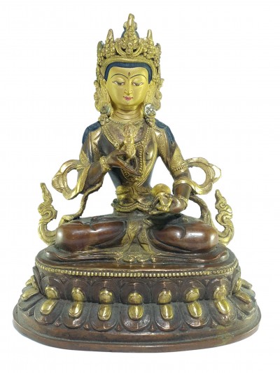 [old Stock], Tibetan Statue Of Vajrasattva, [partly Gold Plated], [painted Face], Last Piece