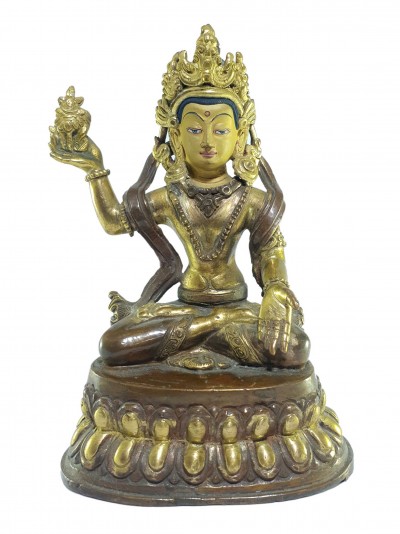 [old Stock], Tibetan Statue Of Bodhisattva, [partly Gold Plated], [painted Face], Last Piece