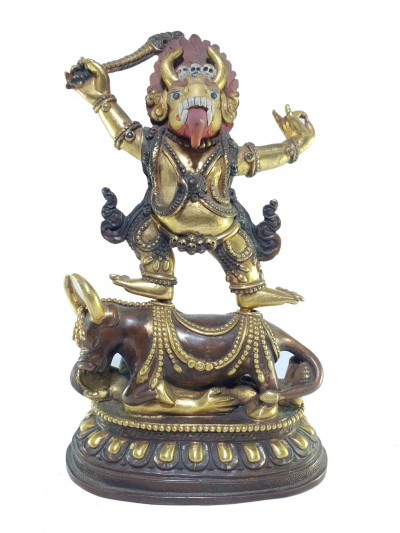 [old Stock], Tibetan Statue Of Yamantaka - Heruka, [partly Gold Plated], [painted Face], Last Piece