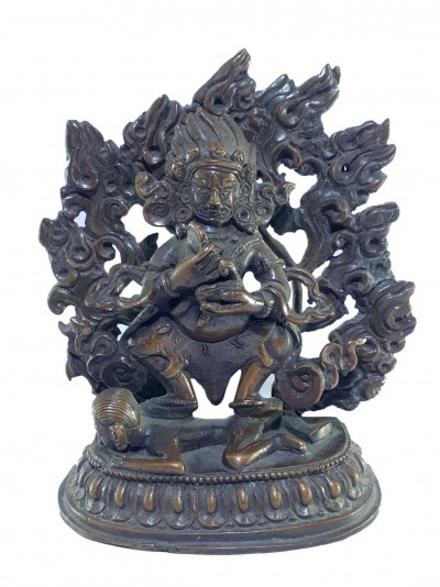 [old Stock], Tibetan Statue Of Mahakala Panjaranatha Two Arms, [chocolate Oxidized], Last Piece