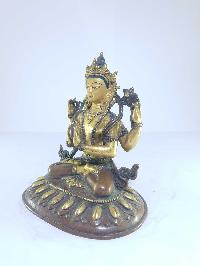 [old Stock], Tibetan Statue Of Avalokiteshvara, Chenrezig [partly Gold Gilded]