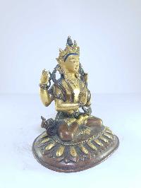 [old Stock], Tibetan Statue Of Avalokiteshvara, Chenrezig [partly Gold Gilded]