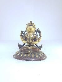 [old Stock], Tibetan Statue Of Avalokiteshvara, Chenrezig [partly Gold Gilded]