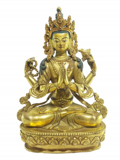 [old Stock] Statue Of Chenrezig [full Gold Plated], [painted Face], [last Piece], [remakable]