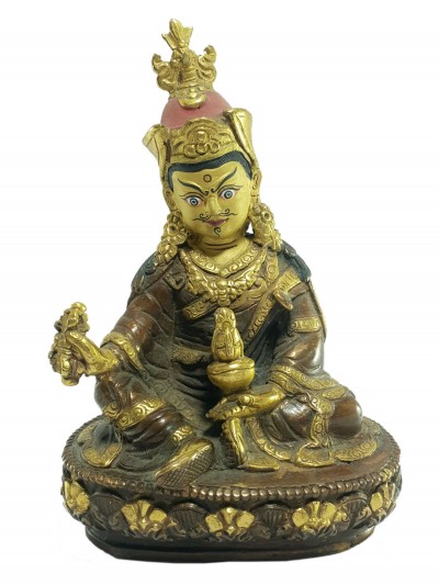 [old Stock] Statue Of Padmasambhava [partly Gold Plated], Painted Face, Missing Katwanga, [sold]