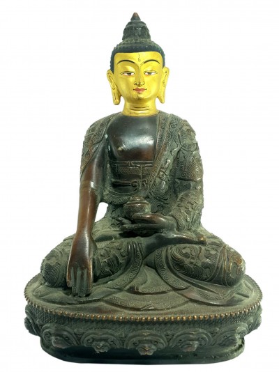 [old Stock] Statue Of Shakyamuni Buddha With Hand Carving [oxidized], [painted Face], [last Piece]