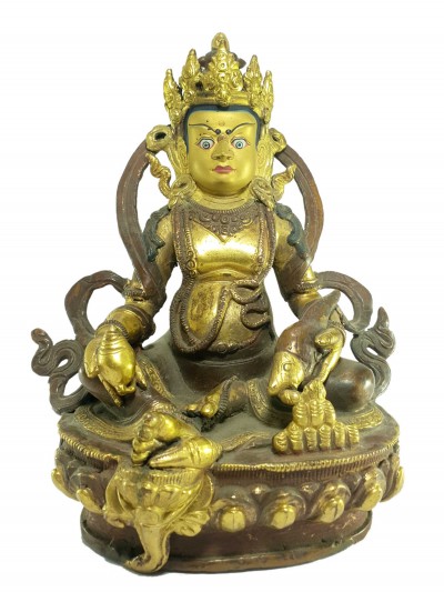 [old Stock] Statue Of Yellow Jambhala [partly Gold Plated], Painted Face, [last Piece]