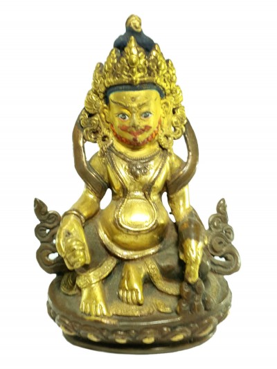 [old Stock] Statue Of Yellow Jambhala [partly Gold Plated], [painted Face]
