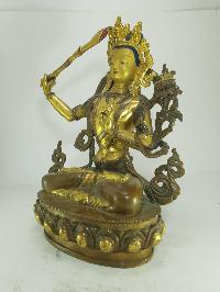 [old Stock] Statue Of Manjushri [partly Gold Plated], Painted Face, [last Piece]