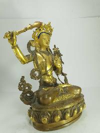[old Stock] Statue Of Manjushri [partly Gold Plated], Painted Face, [last Piece]