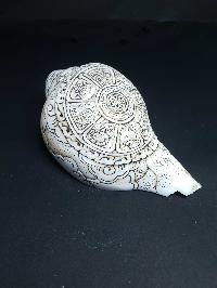 Tibetan Conch Shell With Ashtamangala S [hand Carved]