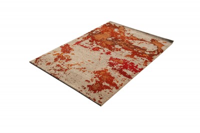 Nepali Handmade Woolen Abstract Carpet, [60 Knots], Red And Orange