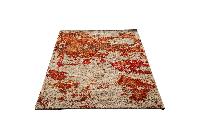 Nepali Handmade Woolen Abstract Carpet, [60 Knots], Red And Orange