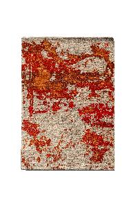 Nepali Handmade Woolen Abstract Carpet, [60 Knots], Red And Orange