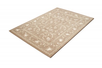 Nepali Handmade Wool And Silk Flower Design Carpet, [100knots], Natural