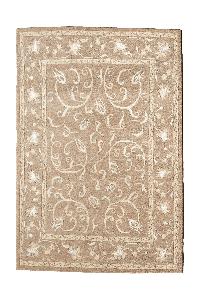 Nepali Handmade Wool And Silk Flower Design Carpet, [100knots], Natural