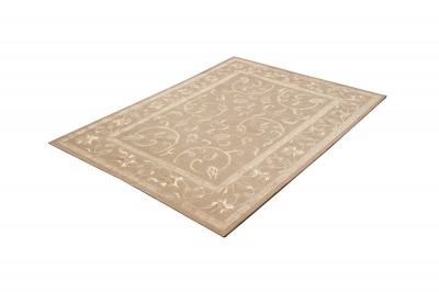 Nepali Handmade Wool And Silver Flower Design Carpet, [100knots], Natural