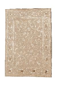 Nepali Handmade Wool And Silver Flower Design Carpet, [100knots], Natural