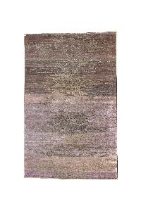 Nepali Handmade Wool And Silk Abstract Carpet [60 Knots], Grey Silk