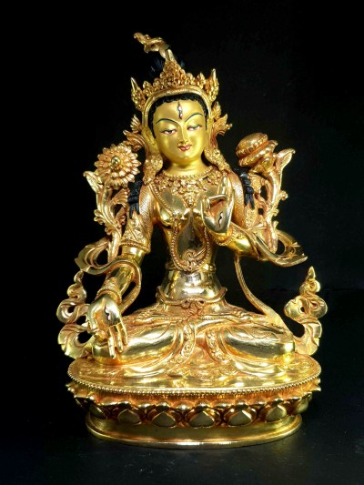 Statue Of White Tara [full Gold Plated], [painted Face]