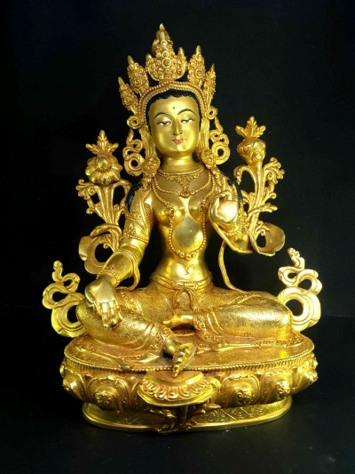Statue Of Green Tara, [full Fire Gold Plated], [painted Face]