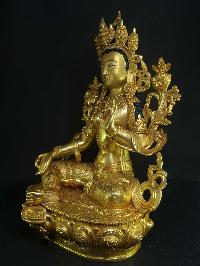 Statue Of Green Tara, [full Fire Gold Plated], [painted Face]
