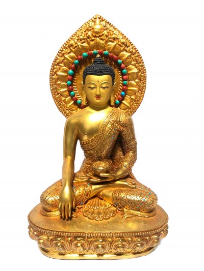 [monastery Quality] Statue Of Shakyamuni Buddha, [full Gold Plated], [painted Face]