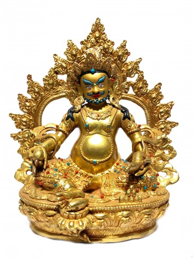 [monastery Quality] Statue Of Yellow Jambhala, [full Gold Plated], [painted Face]