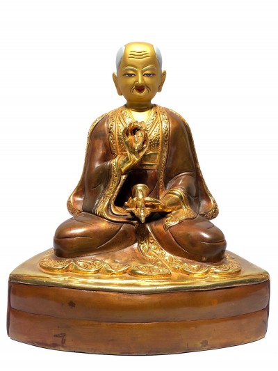 [monastery Quality] Statue Of Guru, [partly Gold Plated], [painted Face]