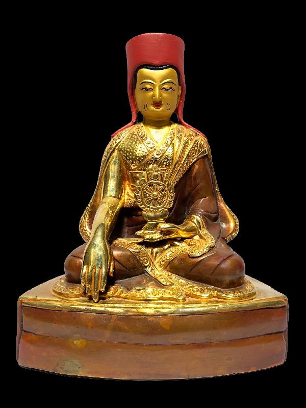 [monastery Quality] Statue Of Gampopa [partly Gold Plated], [painted Face]