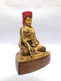 [monastery Quality] Statue Of Gampopa [partly Gold Plated], [painted Face]