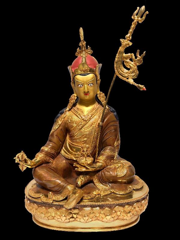 [monastery Quality] Buddhist Statue Of Padmasambhava [full Fire Gold Plated], [painted Face]