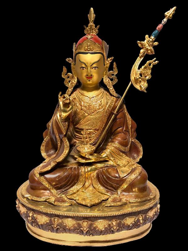 [monastery Quality] Buddhist Statue Of Padmasambhava [full Fire Gold Plated], [painted Face]