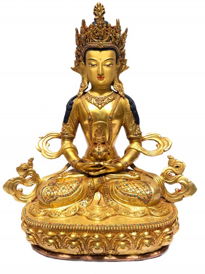 [monastery Quality] Buddhist Statue Of Aparimita [full Fire Gold Plated], [painted Face], Chepame, Amitayus