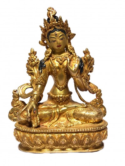 [monastery Quality] Buddhist Statue Of White Tara [full Fire Gold Plated], [painted Face]
