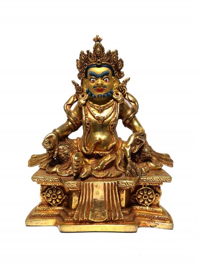[monastery Quality] Buddhist Statue Of Yellow Jambhala [full Fire Gold Plated], [painted Face]