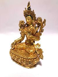 [monastery Quality] Buddhist Statue Of White Tara [full Fire Gold Plated], [painted Face]