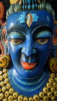 Handmade Wooden Mask Of Mahadev, [painted Blue], Poplar Wood