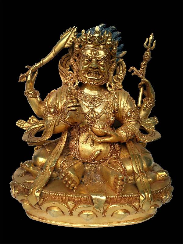 [hq], Sitting Mahakala - Four Arms Statue, [kalu Awale Copy], [full Gold Plated]