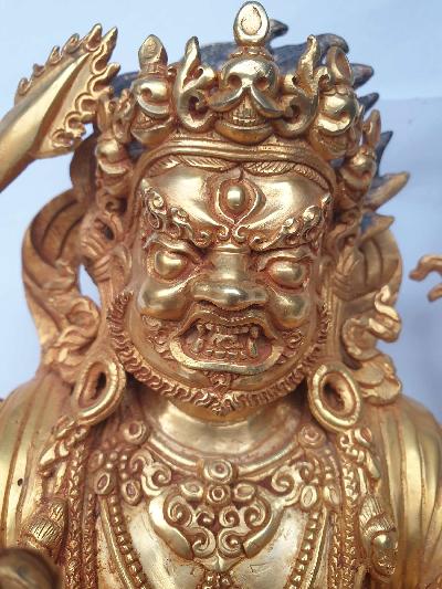 [hq], Sitting Mahakala - Four Arms Statue, [kalu Awale Copy], [full Gold Plated]