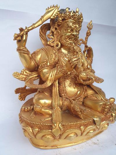 [hq], Sitting Mahakala - Four Arms Statue, [kalu Awale Copy], [full Gold Plated]